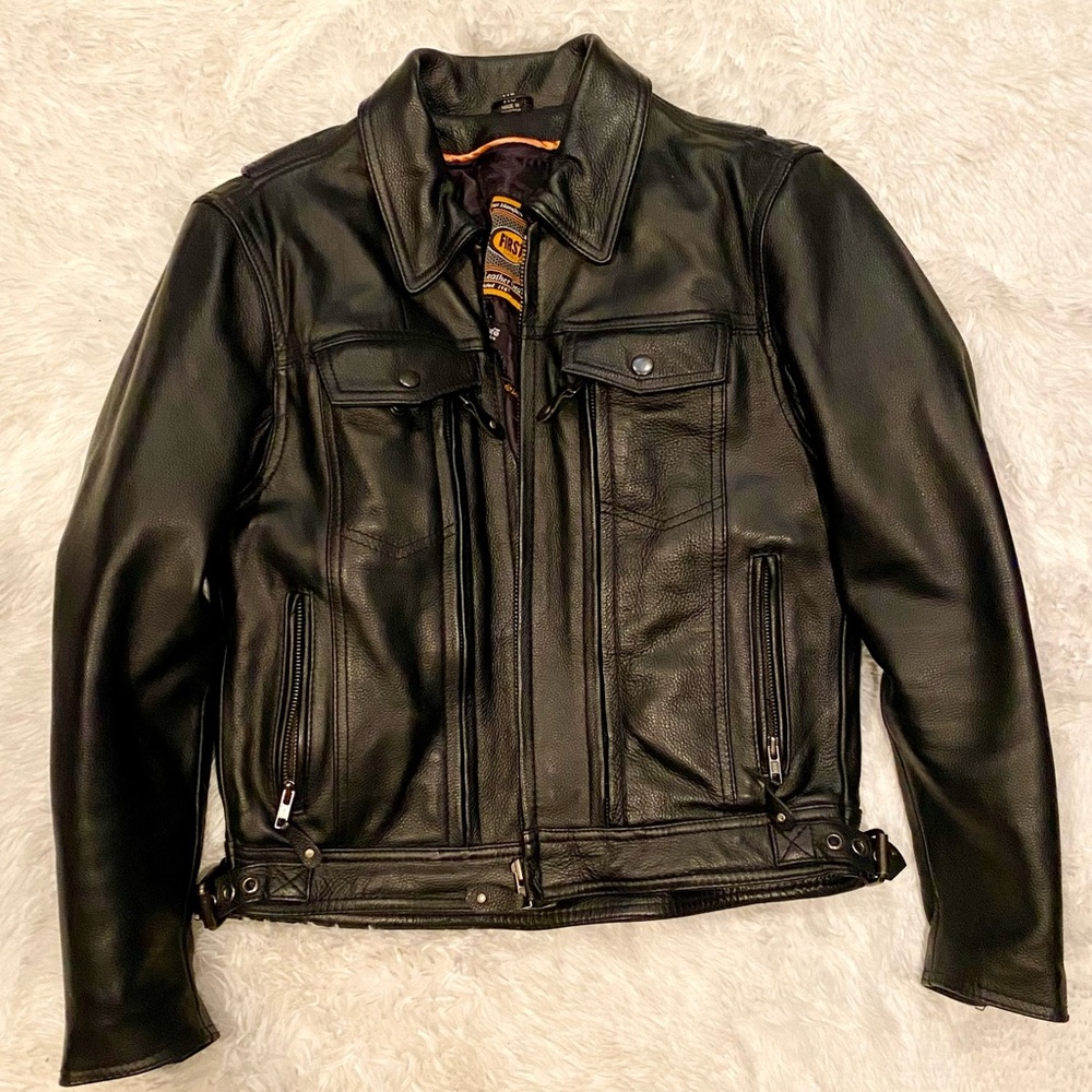 Black Leather Motorcycle Jacket with Thinsulate Lining
